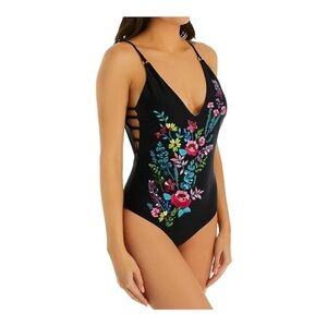 Nanette Lepore Floral V-Neck Swimsuit with Strappy Sides